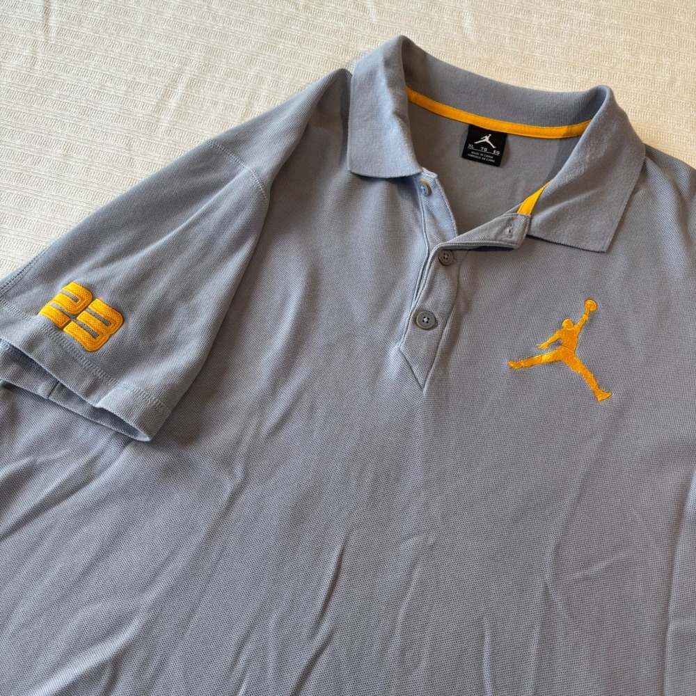 Jordan Brand Mens XL Grey Yellow Jumpman 23 Pique Polo Shirt 458779-007